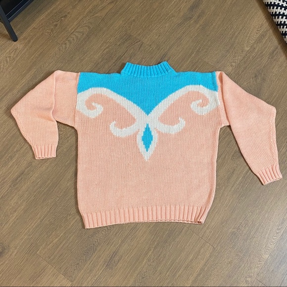 VINTAGE Pale Pink & Blue Mock Neck Sweater Size M - Picture 7 of 10